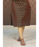 Green and Brown Silk Cotton Straight Cut with Pocket Kurti / LSS110