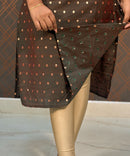 Green and Brown Silk Cotton Straight Cut with Pocket Kurti / LSS110