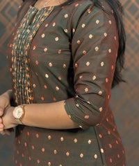 Green and Brown Silk Cotton Straight Cut with Pocket Kurti / LSS110