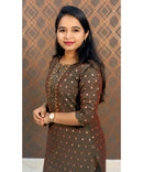 Green and Brown Silk Cotton Straight Cut with Pocket Kurti / LSS110