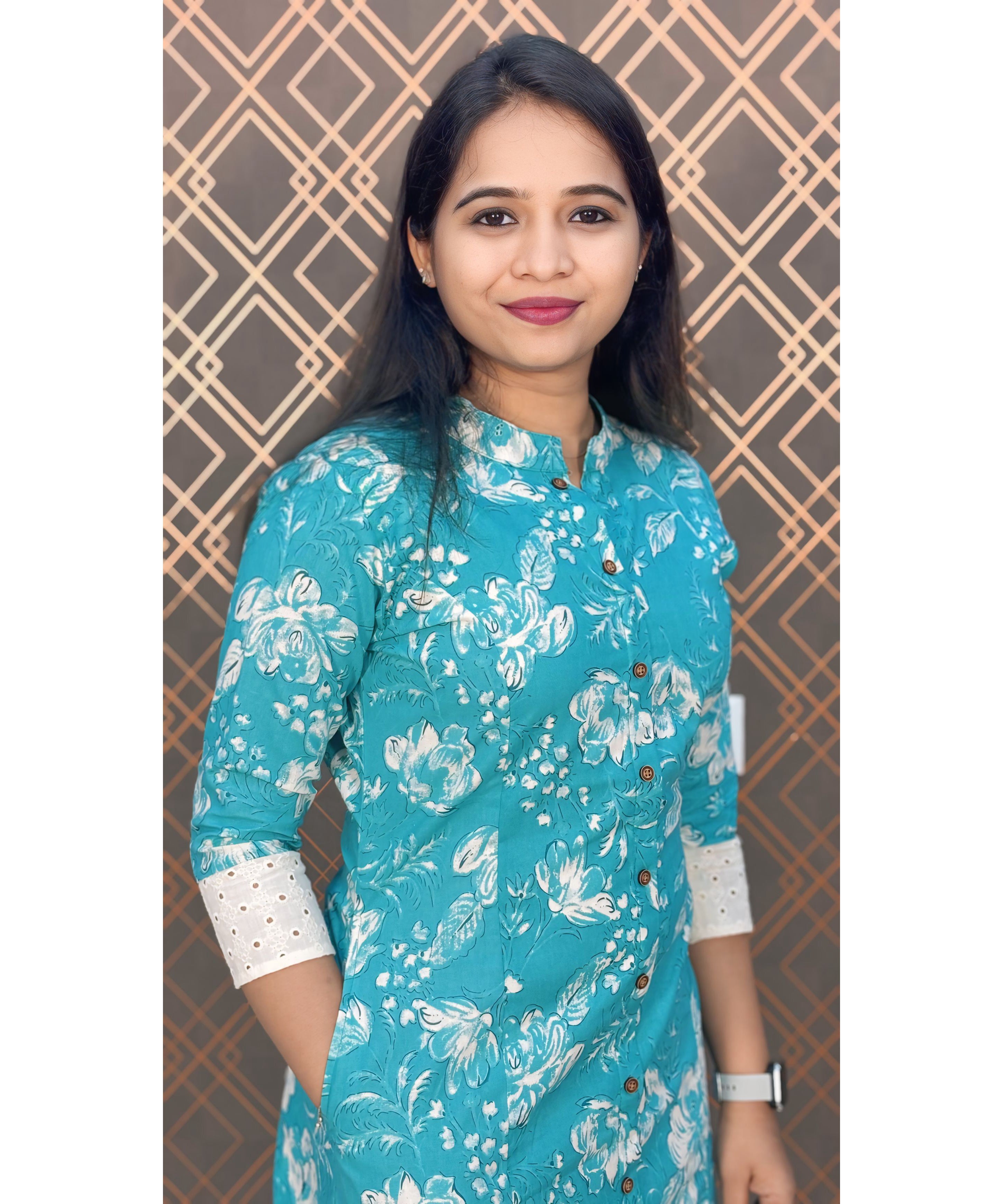 Green and White A Line Collar Kurti with Pocket / RCC166