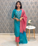 Green with Blue and Pink Color Premium Tissue Shimmer 3 Piece Salwar Set / ESS337