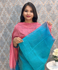 Green with Blue and Pink Color Premium Tissue Shimmer 3 Piece Salwar Set / ESS337