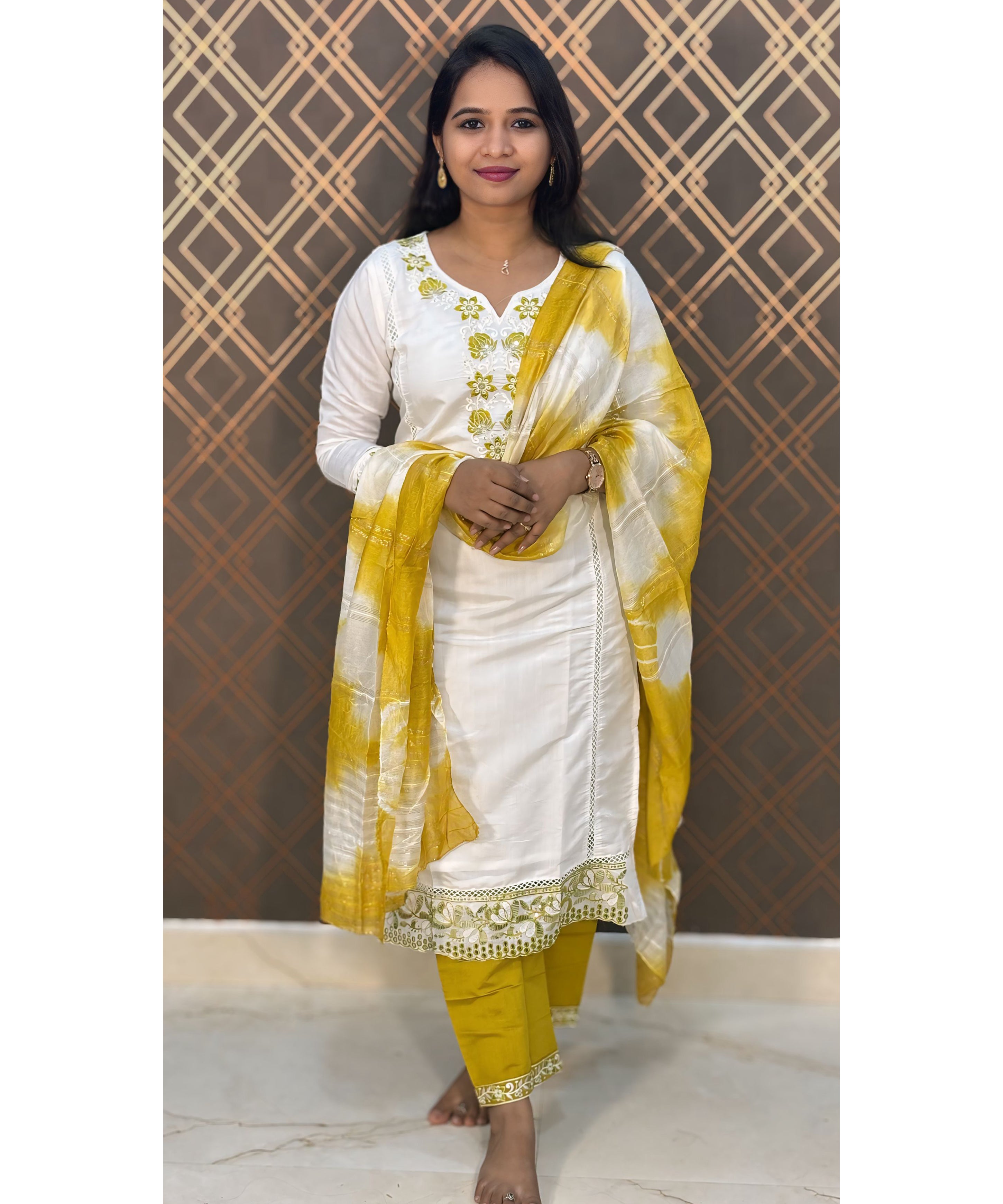 Half White Mehandi Yellow Salwar Set / ESS128