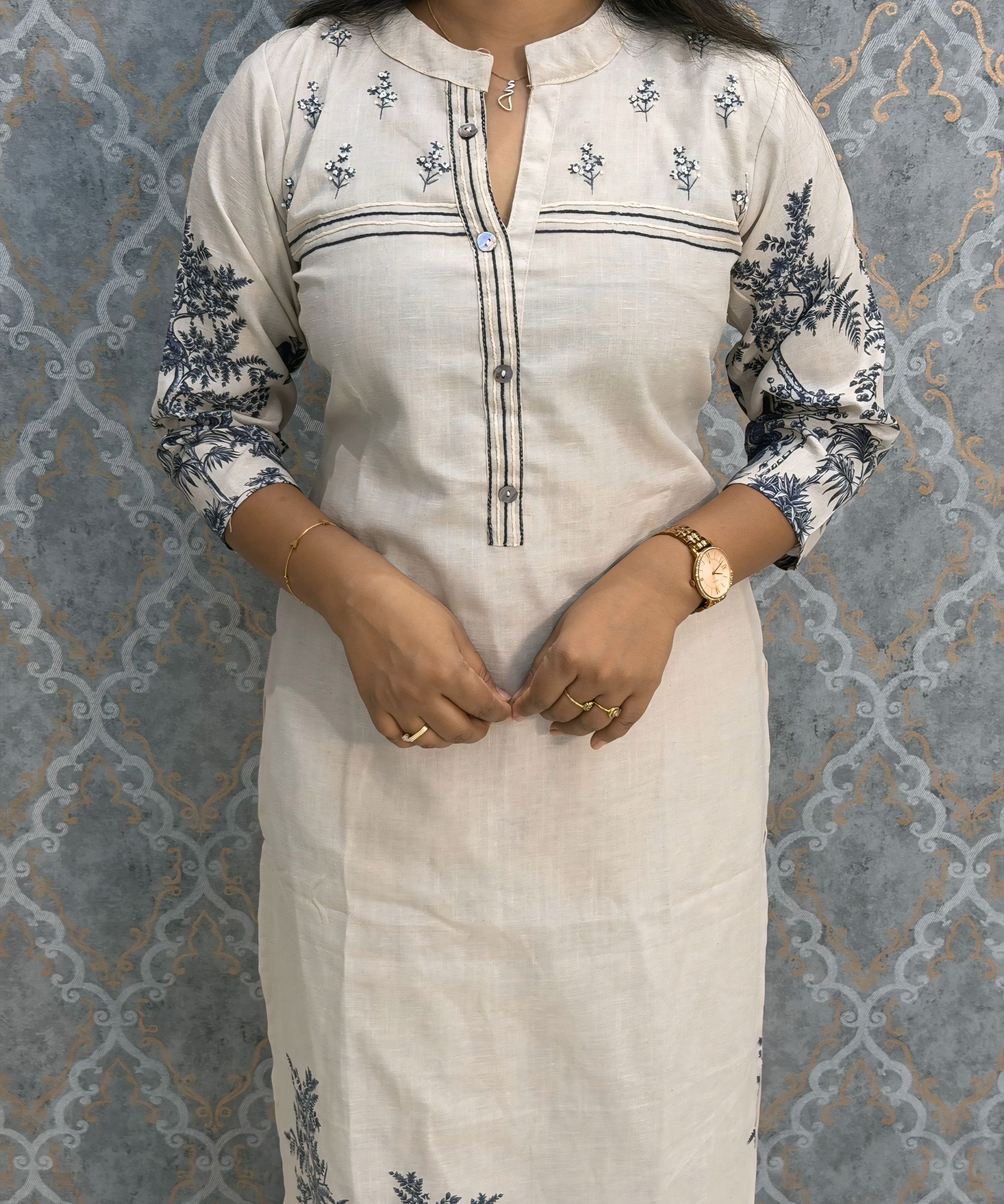 Half White and Blue Color Designer Flex Cotton 3 Piece Salwar Set / ESS395