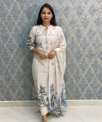 Half White and Blue Color Designer Flex Cotton 3 Piece Salwar Set / ESS395