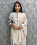 Half White and Blue Color Designer Flex Cotton 3 Piece Salwar Set / ESS395