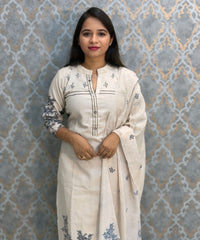 Half White and Blue Color Designer Flex Cotton 3 Piece Salwar Set / ESS395