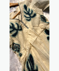 Half White and Blue Color Short Top with Floral Embroidery / ESS273