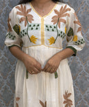 Half White or Beige Color Anarkali Mul Cotton Kurti with Embroidery / ESS226
