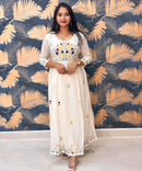 Half White Anarkali Mul Cotton Kurti with Embroidery / ESS226