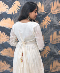Half White Anarkali Mul Cotton Kurti with Embroidery / ESS226