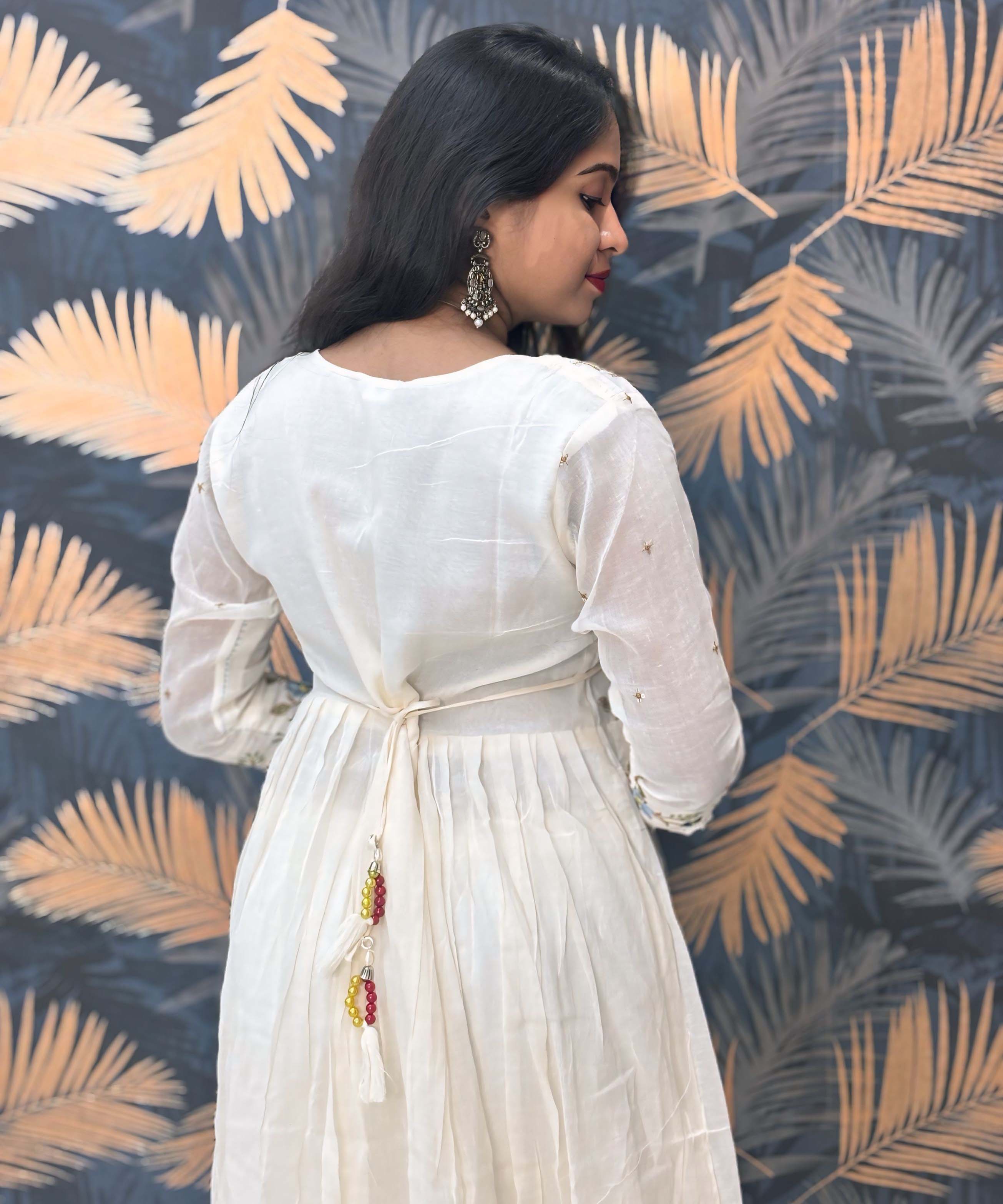 Half White Anarkali Mul Cotton Kurti with Embroidery / ESS226