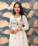 Half White Anarkali Mul Cotton Kurti with Embroidery / ESS226