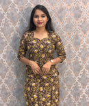 Brown Hand Block Print Pen Kalamkari Cotton Kurti / LSS232
