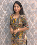 Yellow and Green Color Hand Block Print Pen Kalamkari Cotton Kurti / LSS232