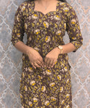 Brown Hand Block Print Pen Kalamkari Cotton Kurti / LSS232