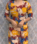 Pichwai Cow Hand Block Print Pen Kalamkari Cotton Kurti / LSS232