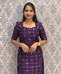 Wine Color Premium Handloom Raw Silk Kurti and Jamdhani Silk Cotton Dupatta / HL009