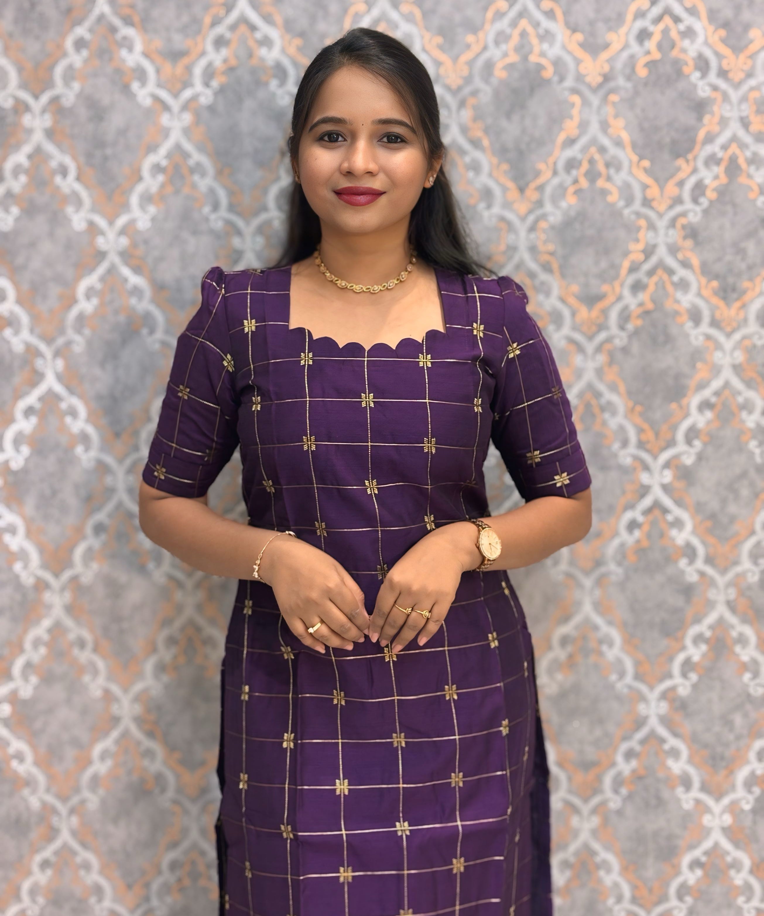 Wine Color Premium Handloom Raw Silk Kurti and Jamdhani Silk Cotton Dupatta / HL009