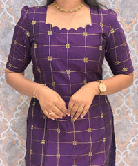 Wine Color Premium Handloom Raw Silk Kurti and Jamdhani Silk Cotton Dupatta / HL009