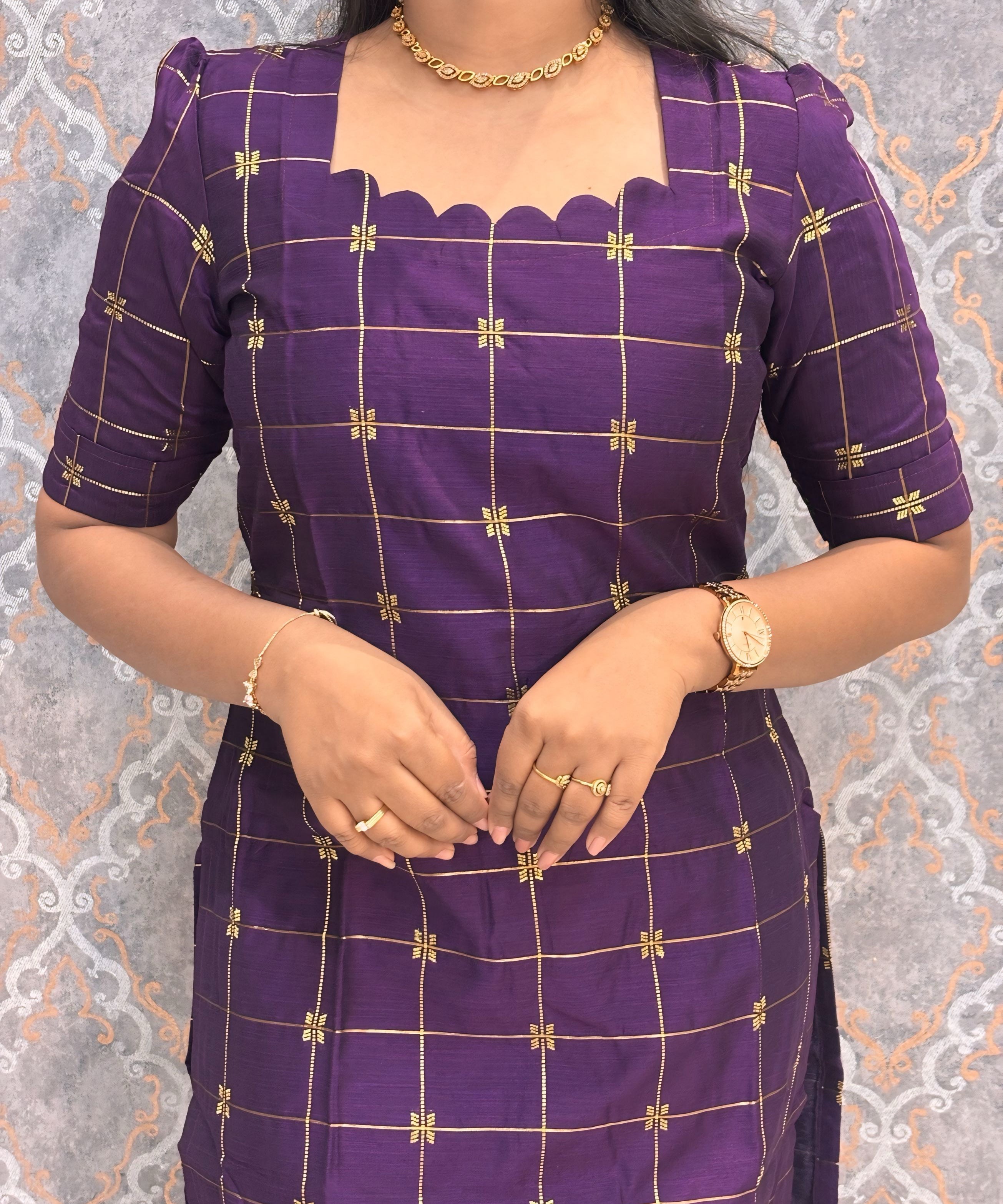 Wine Color Premium Handloom Raw Silk Kurti and Jamdhani Silk Cotton Dupatta / HL009