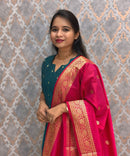 Peacock Blue Color Premium Handloom Raw Silk Kurti and Banarasi Silk Cotton Dupatta / HL011