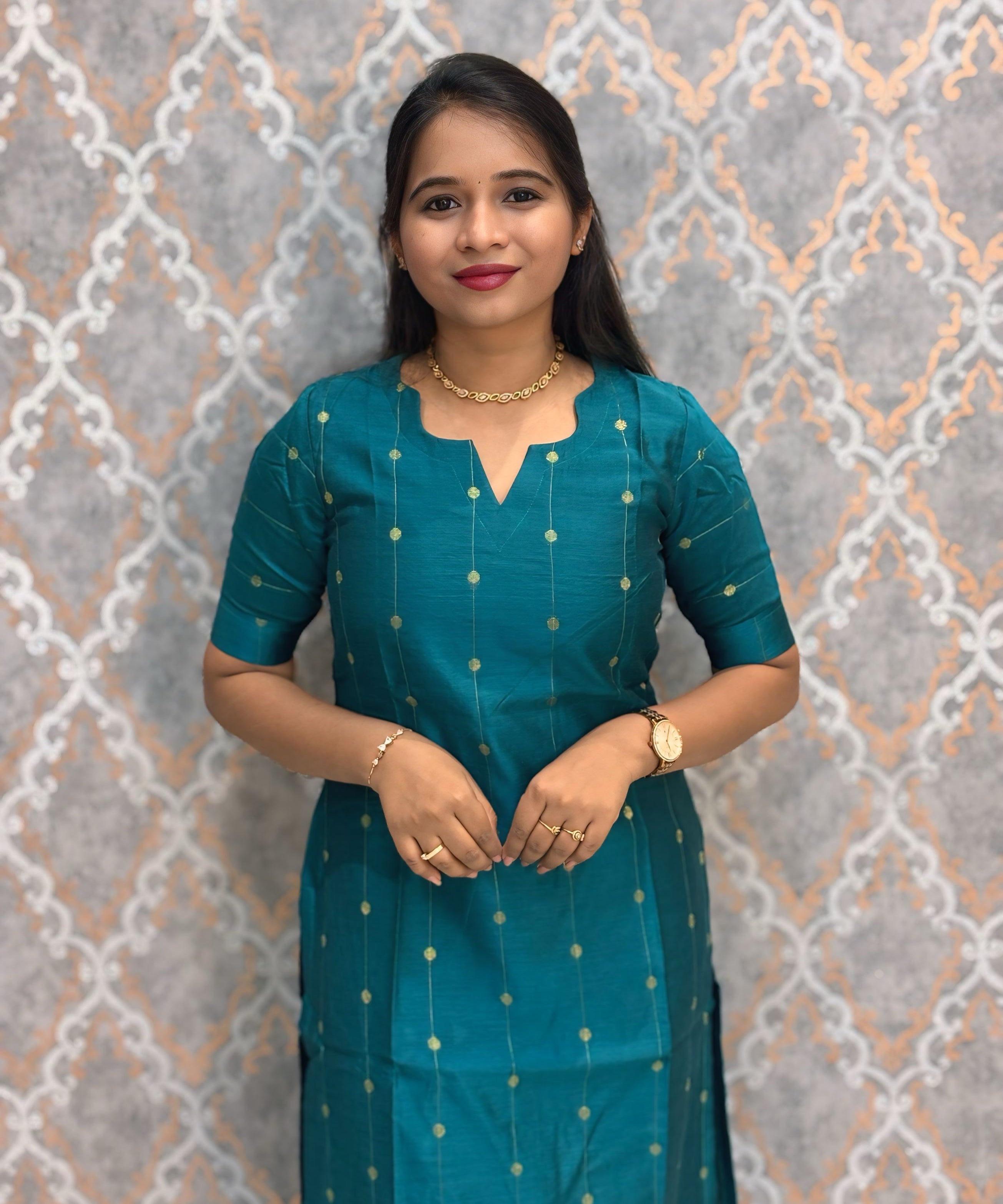 Peacock Blue Color Premium Handloom Raw Silk Kurti and Banarasi Silk Cotton Dupatta / HL011