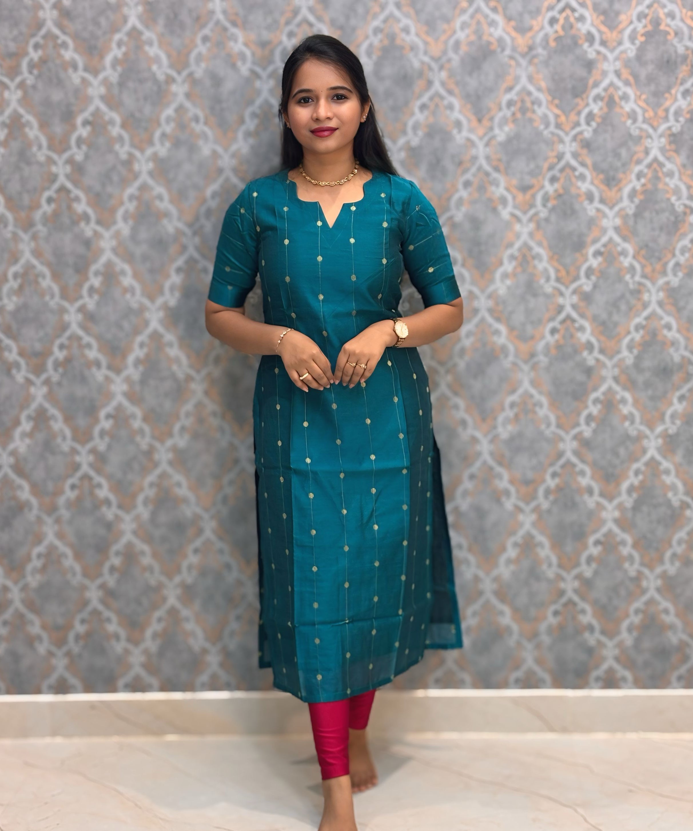 Peacock Blue Color Premium Handloom Raw Silk Kurti and Banarasi Silk Cotton Dupatta / HL011