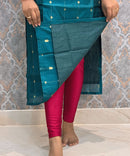 Peacock Blue Color Premium Handloom Raw Silk Kurti and Banarasi Silk Cotton Dupatta / HL011