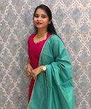 Dark Pink Premium Handloom Kota Jacquard Border Silk Cotton Kurti and Silk Cotton Dupatta / HL012