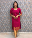 Dark Pink Premium Handloom Kota Jacquard Border Silk Cotton Kurti and Silk Cotton Dupatta / HL012