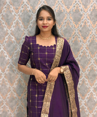 Wine Color Premium Handloom Raw Silk Kurti and Jamdhani Silk Cotton Dupatta / HL009