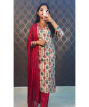 Maroon Premium V neck Ethnic 3 Piece Salwar Set / NSS183