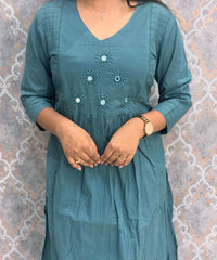 Teal Green Mirror Work V Neck Designer Ethnic Salwar Set / ESS384