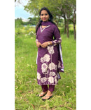 New Floral Purple and Sandal V Neck 3 piece Salwar Set / ESS142