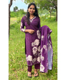 New Floral Purple and Sandal V Neck 3 piece Salwar Set / ESS142