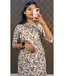 Purple with Green Floral Flex Cotton Straight Cut Kurti / LSS102