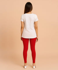 Red Color Premium 4 way Lycra Women Leggings (Ankle Length) / LG001