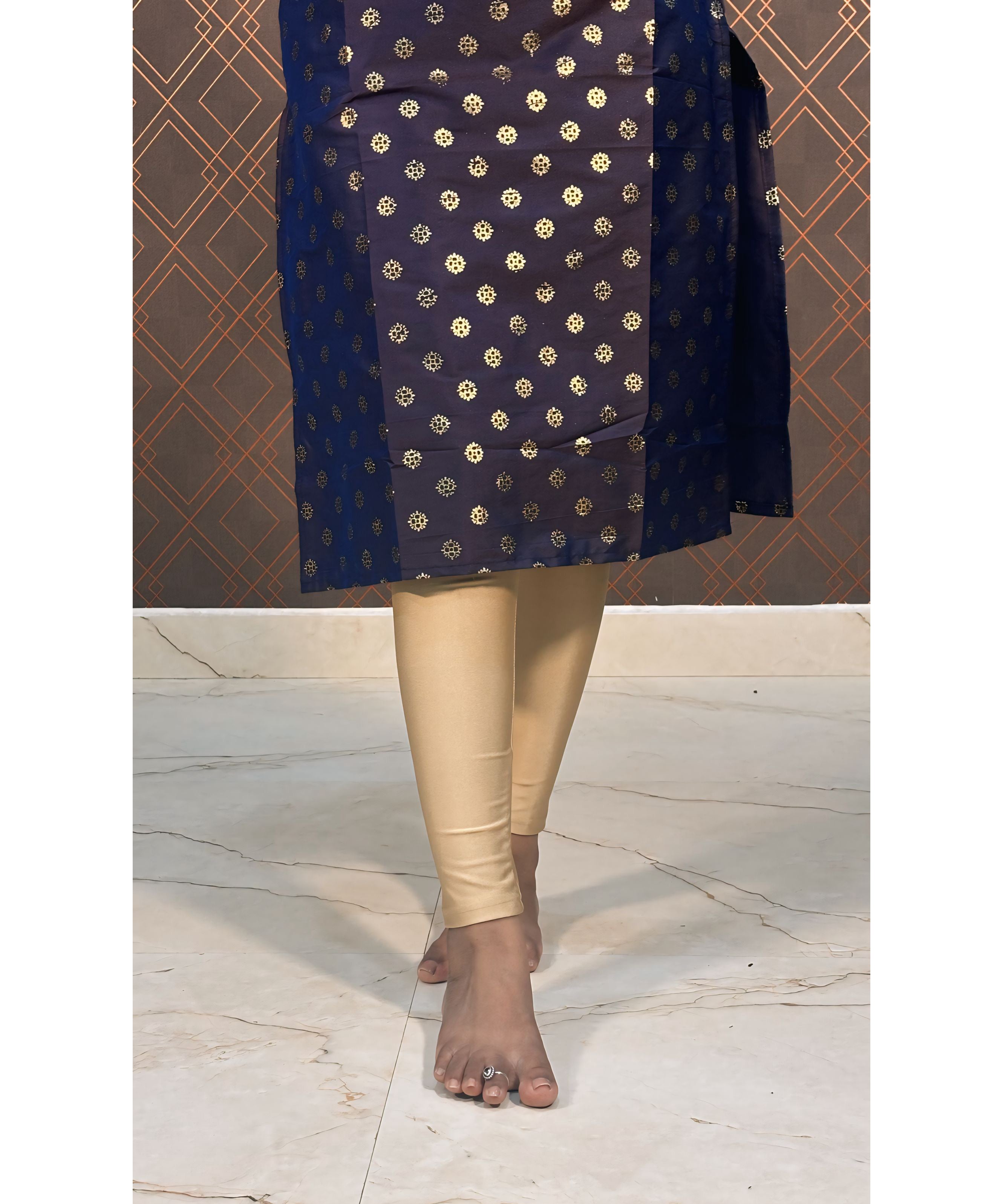 Navy Blue Silk Cotton Straight Cut with Pocket Kurti / LSS109