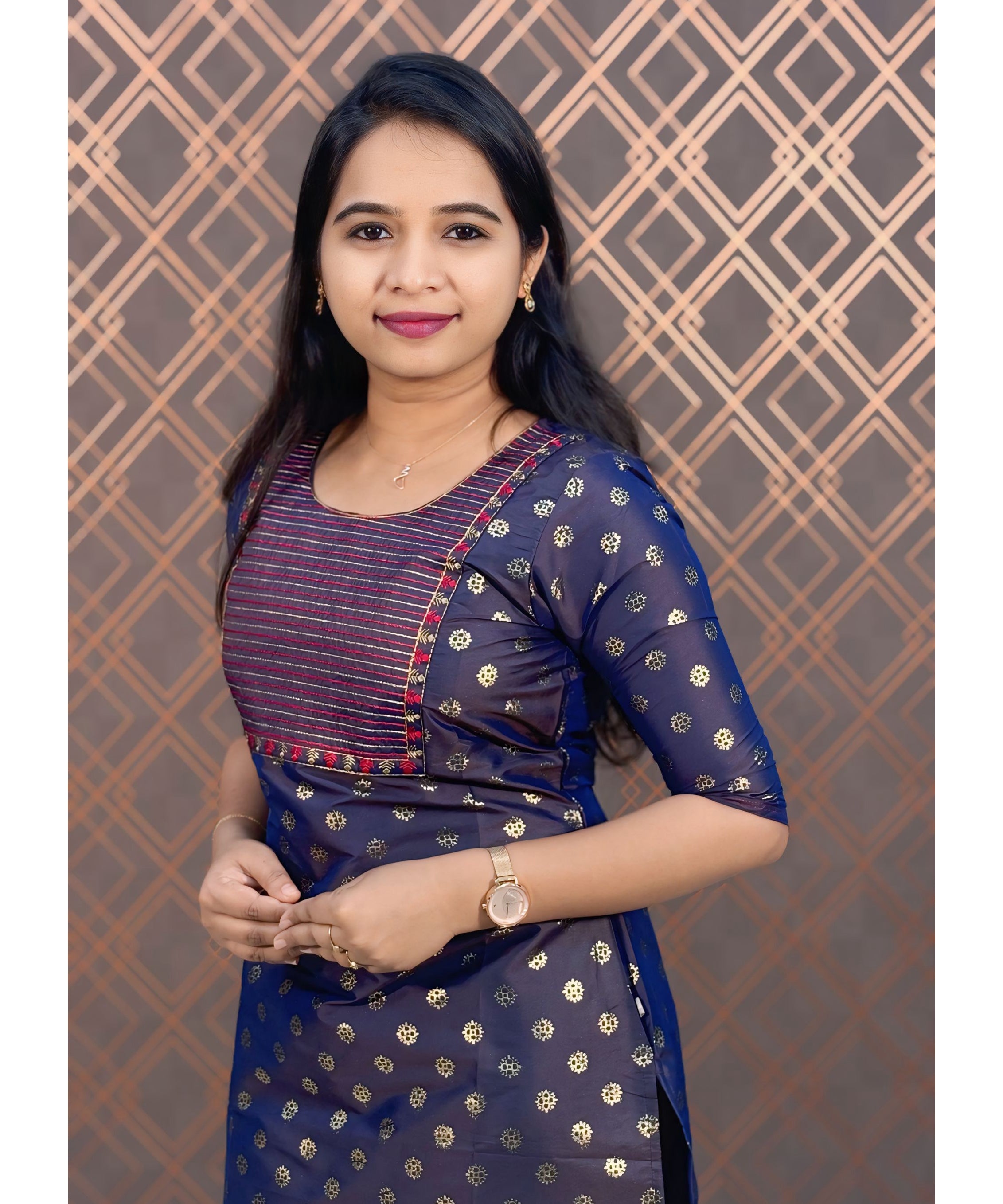 Navy Blue Silk Cotton Straight Cut with Pocket Kurti / LSS109