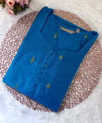 Sky Blue Color Sweetheart Neck Premium Dupion Raw Silk Kurti with Big Zari Butta & Lining / LSS189
