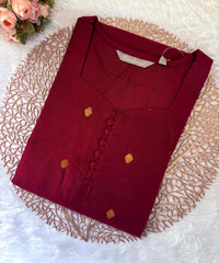 Maroon Color Sweetheart Neck Premium Dupion Raw Silk Kurti with Small Zari Butta & Lining / LSS189