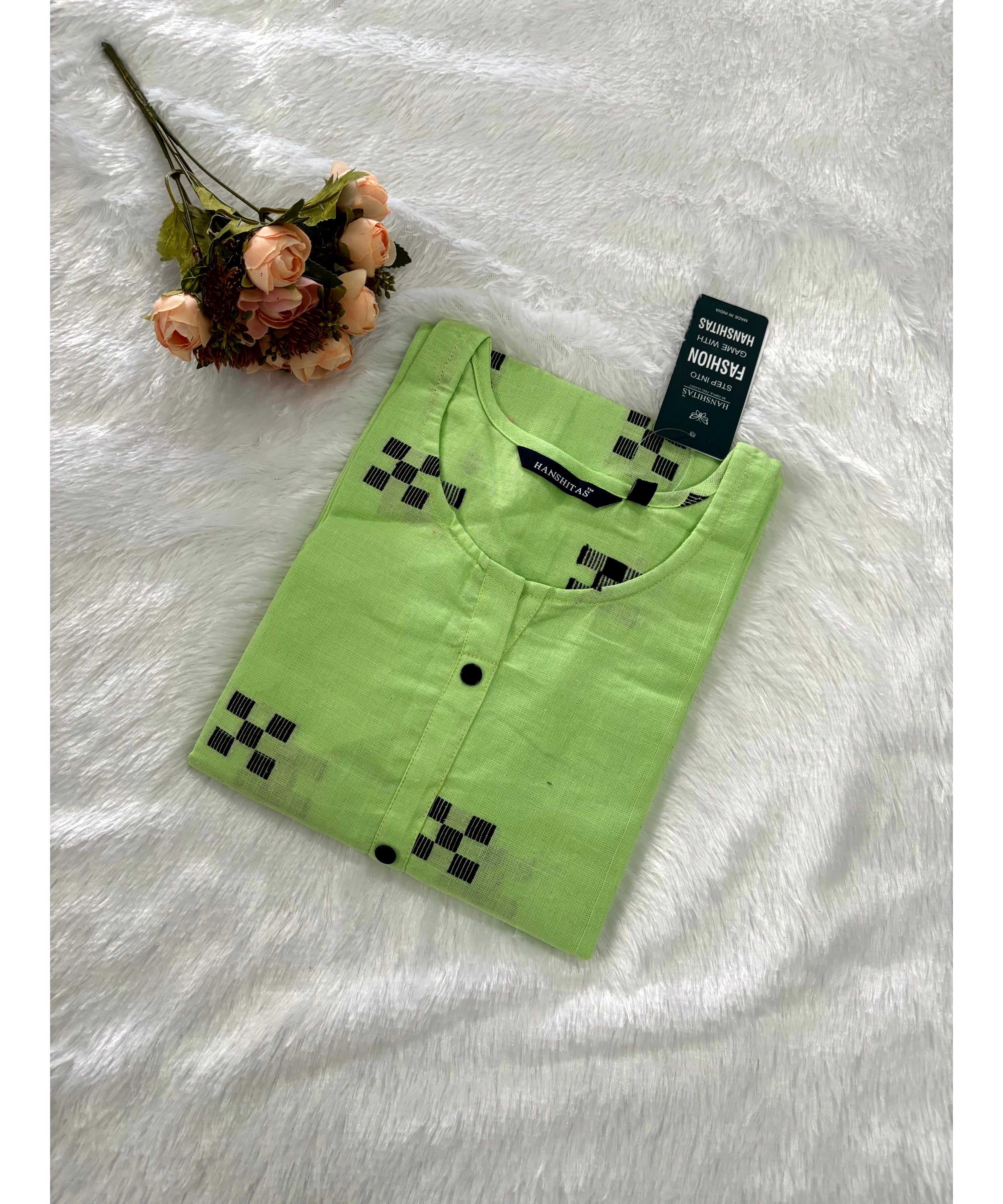 Green Flex Cotton Straight Cut Kurti / LSS106