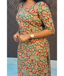 Red and Green Floral Flex Cotton Kurti with Pocket / LSS146