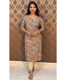 Blue and Red Floral Flex Cotton Kurti with Pocket / LSS146