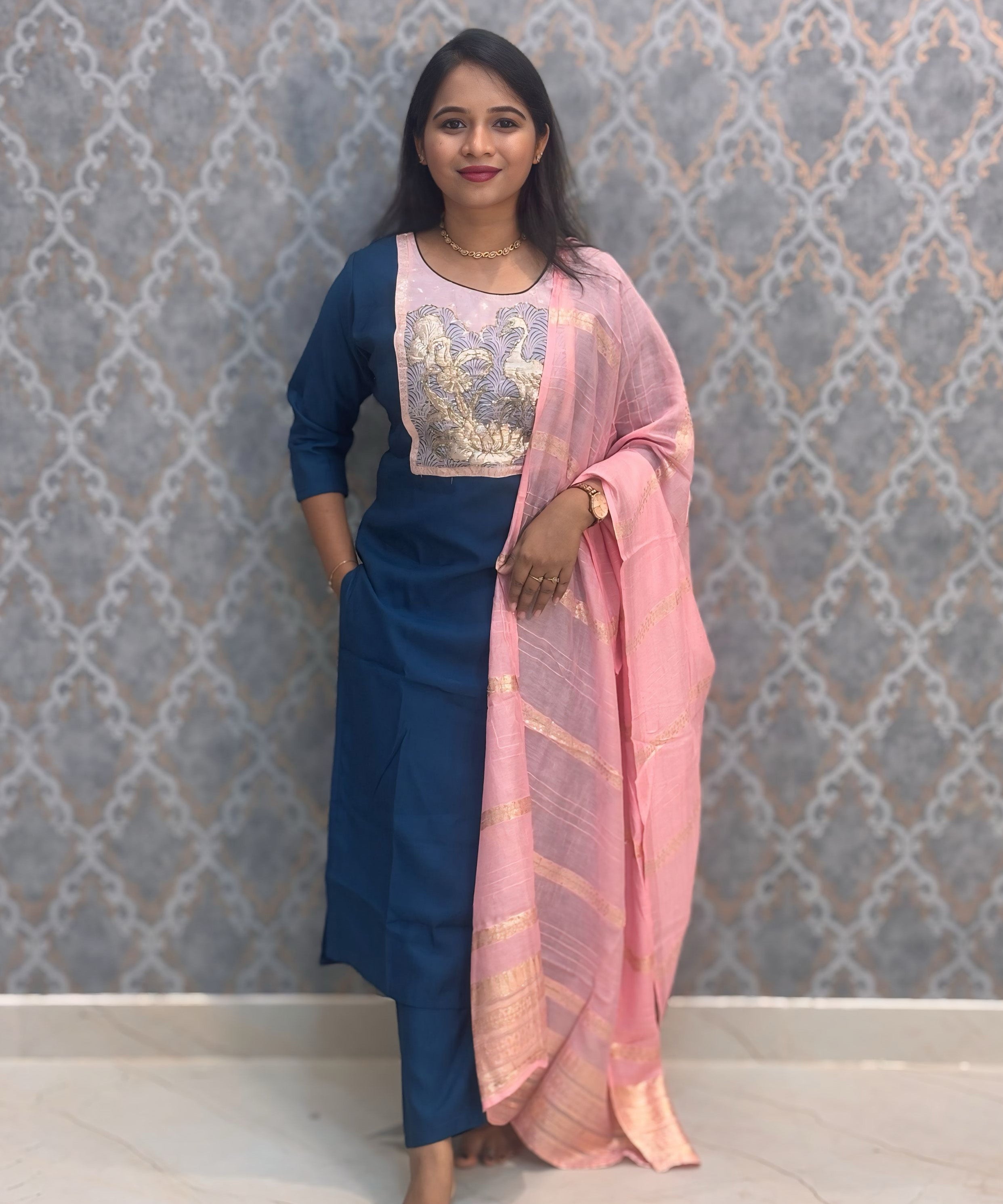 Blue and Light Pink Designer Ethnic Salwar Set with Pocket  / ESS377