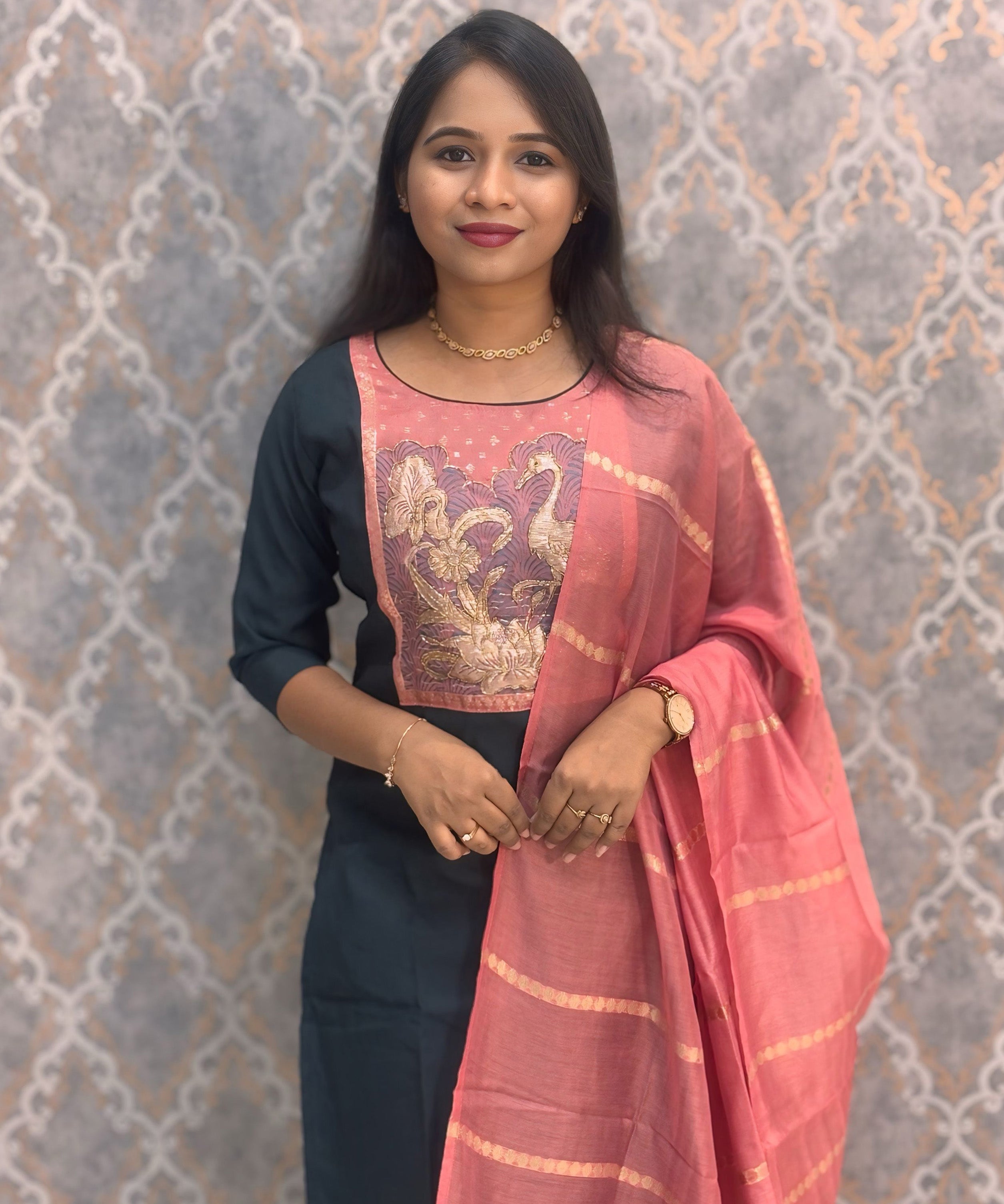 Green and Peach Color Designer Ethnic Salwar Set with Pocket  / ESS377