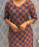 Red and Yellow Color V Neck Ikkat Print Flex Cotton Kurti with Pocket / LSS180