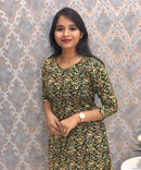 Dark Green Color V Neck Ikkat Print Flex Cotton Kurti with Pocket / LSS180